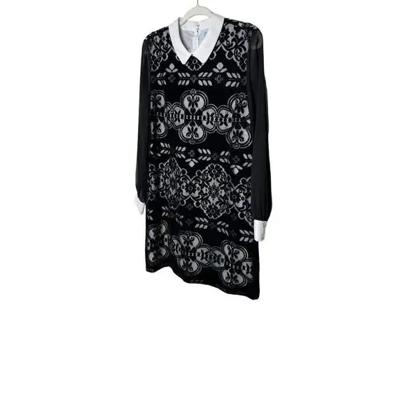 CeCe Velvet Floral Collared Dress Long Sheer Sleeves Women’s Size 14 - Picture 2 of 9